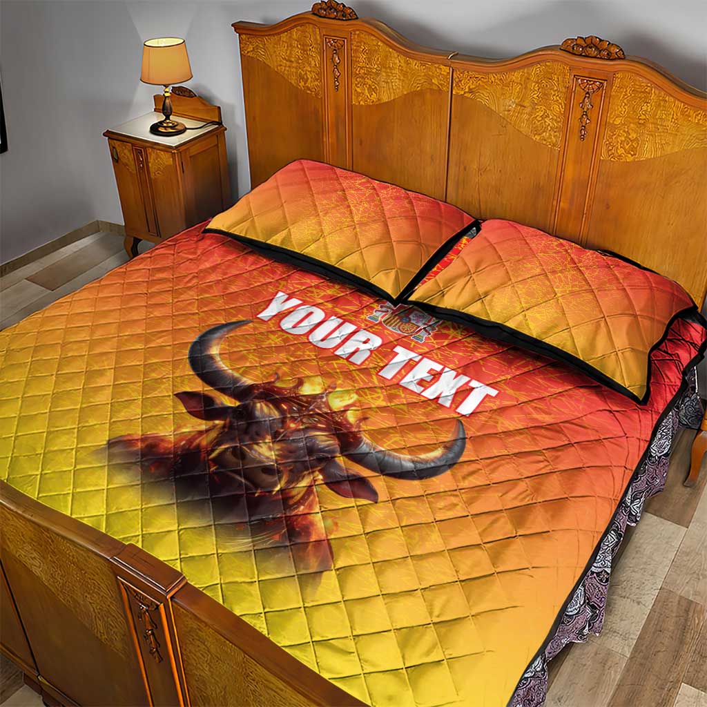 Personalized Spain Bull with Crown Quilt Bed Set Espana Flag with Coat of Arms