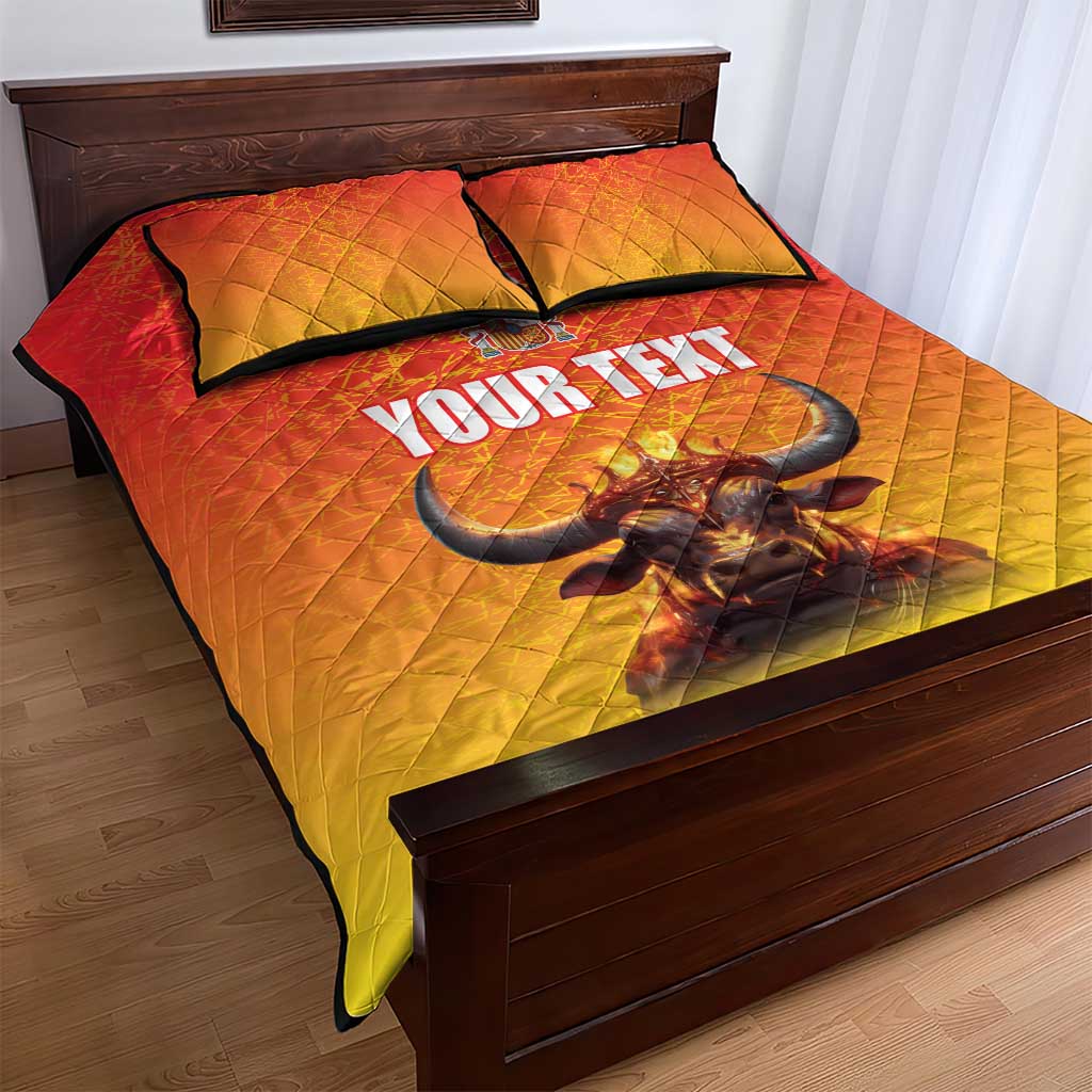Personalized Spain Bull with Crown Quilt Bed Set Espana Flag with Coat of Arms
