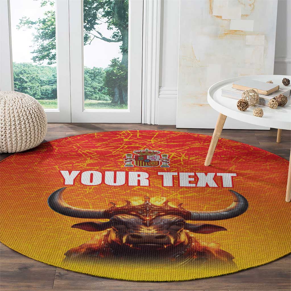 Personalized Spain Bull with Crown Round Carpet Espana Flag with Coat of Arms