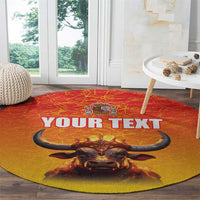 Personalized Spain Bull with Crown Round Carpet Espana Flag with Coat of Arms