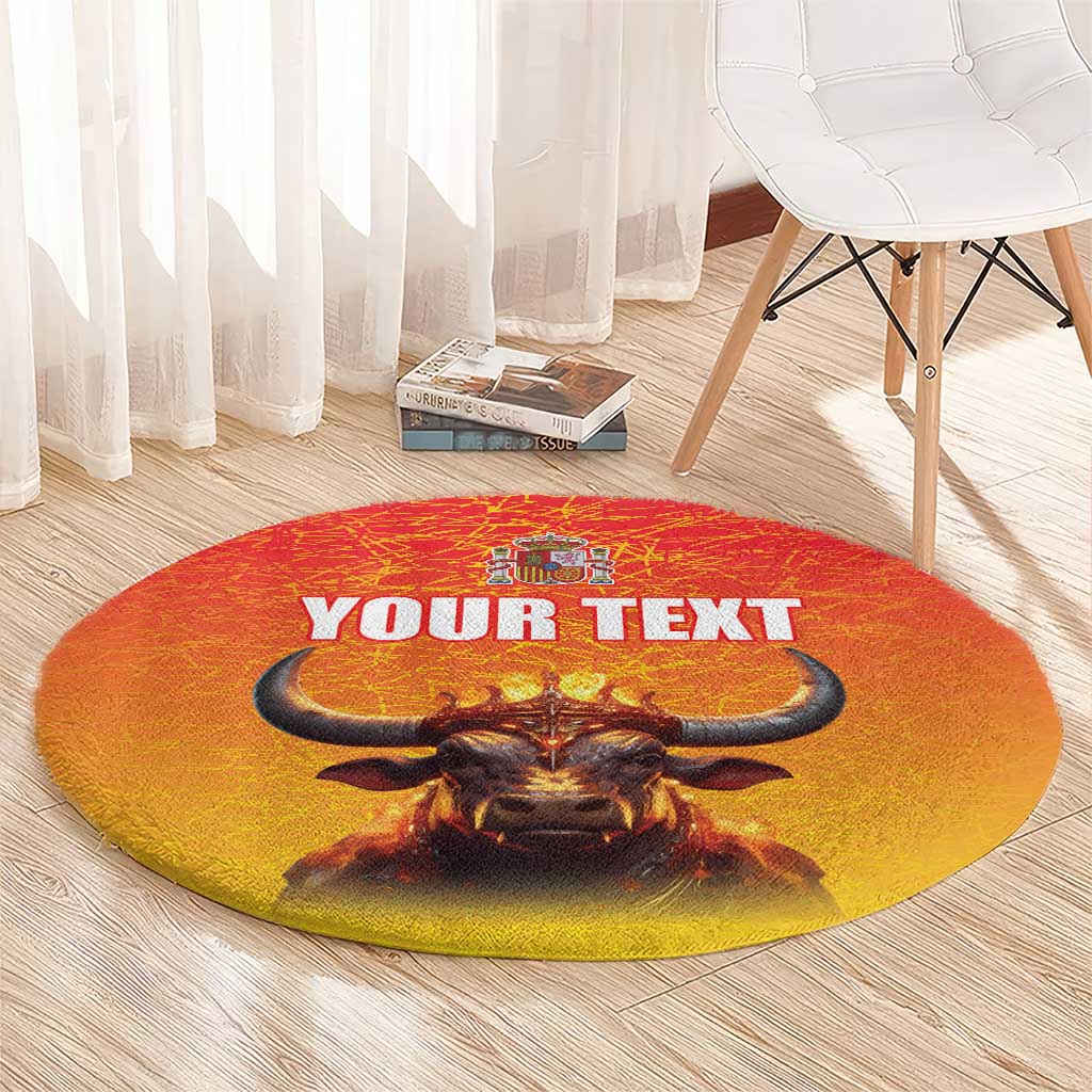 Personalized Spain Bull with Crown Round Carpet Espana Flag with Coat of Arms