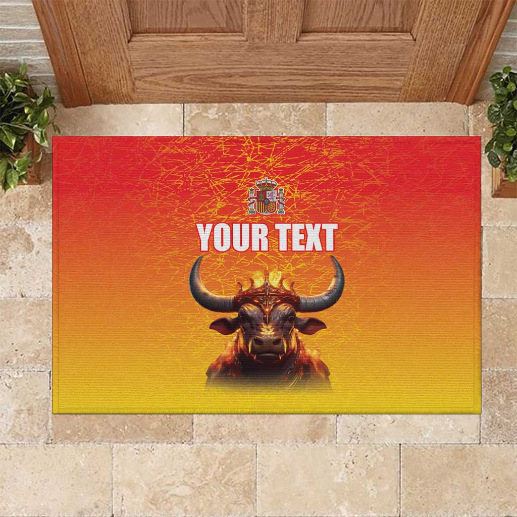 Personalized Spain Bull with Crown Rubber Doormat Espana Flag with Coat of Arms
