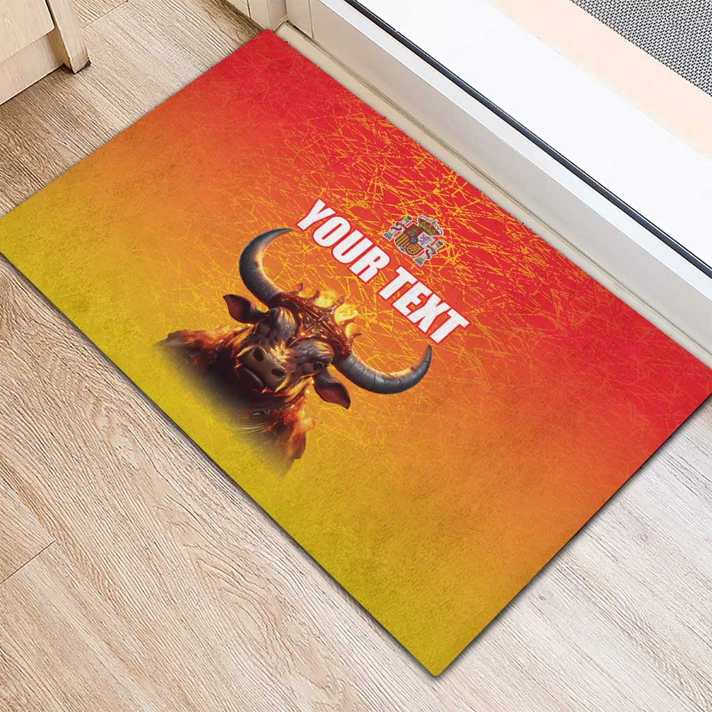 Personalized Spain Bull with Crown Rubber Doormat Espana Flag with Coat of Arms