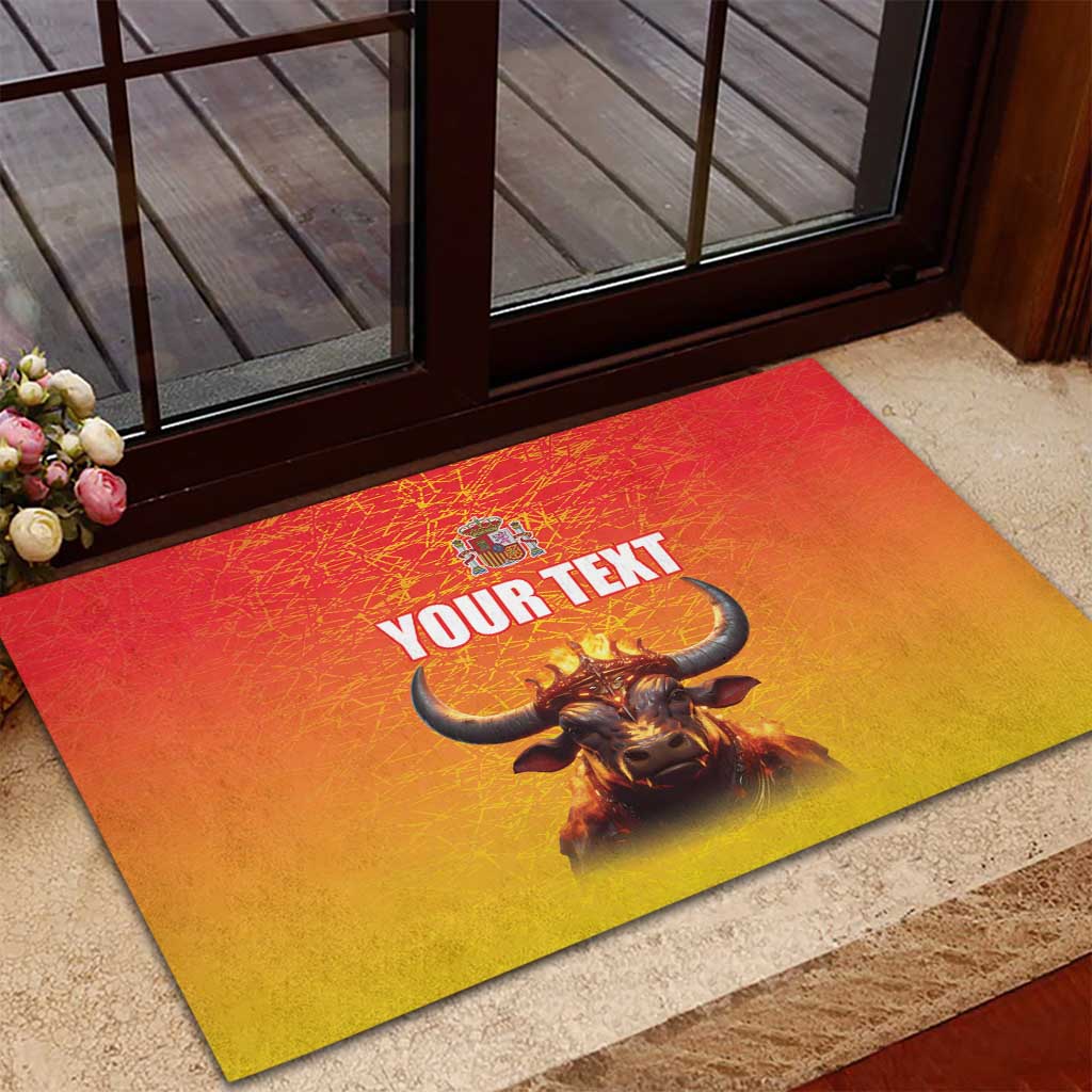Personalized Spain Bull with Crown Rubber Doormat Espana Flag with Coat of Arms