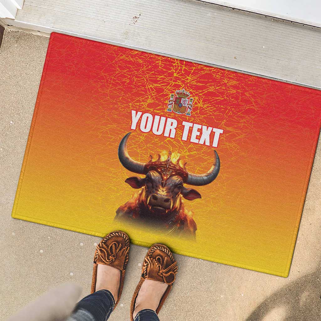 Personalized Spain Bull with Crown Rubber Doormat Espana Flag with Coat of Arms