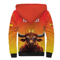 Personalized Spain Bull with Crown Sherpa Hoodie Espana Flag with Coat of Arms