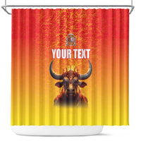 Personalized Spain Bull with Crown Shower Curtain Espana Flag with Coat of Arms