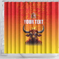Personalized Spain Bull with Crown Shower Curtain Espana Flag with Coat of Arms