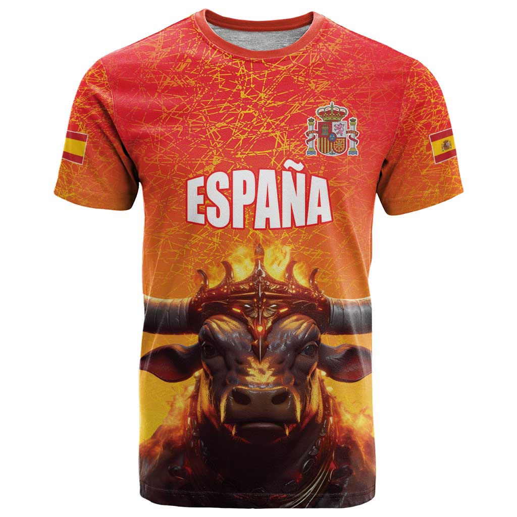 Personalized Spain Bull with Crown T Shirt Espana Flag with Coat of Arms