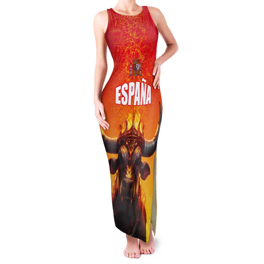 Personalized Spain Bull with Crown Tank Maxi Dress Espana Flag with Coat of Arms