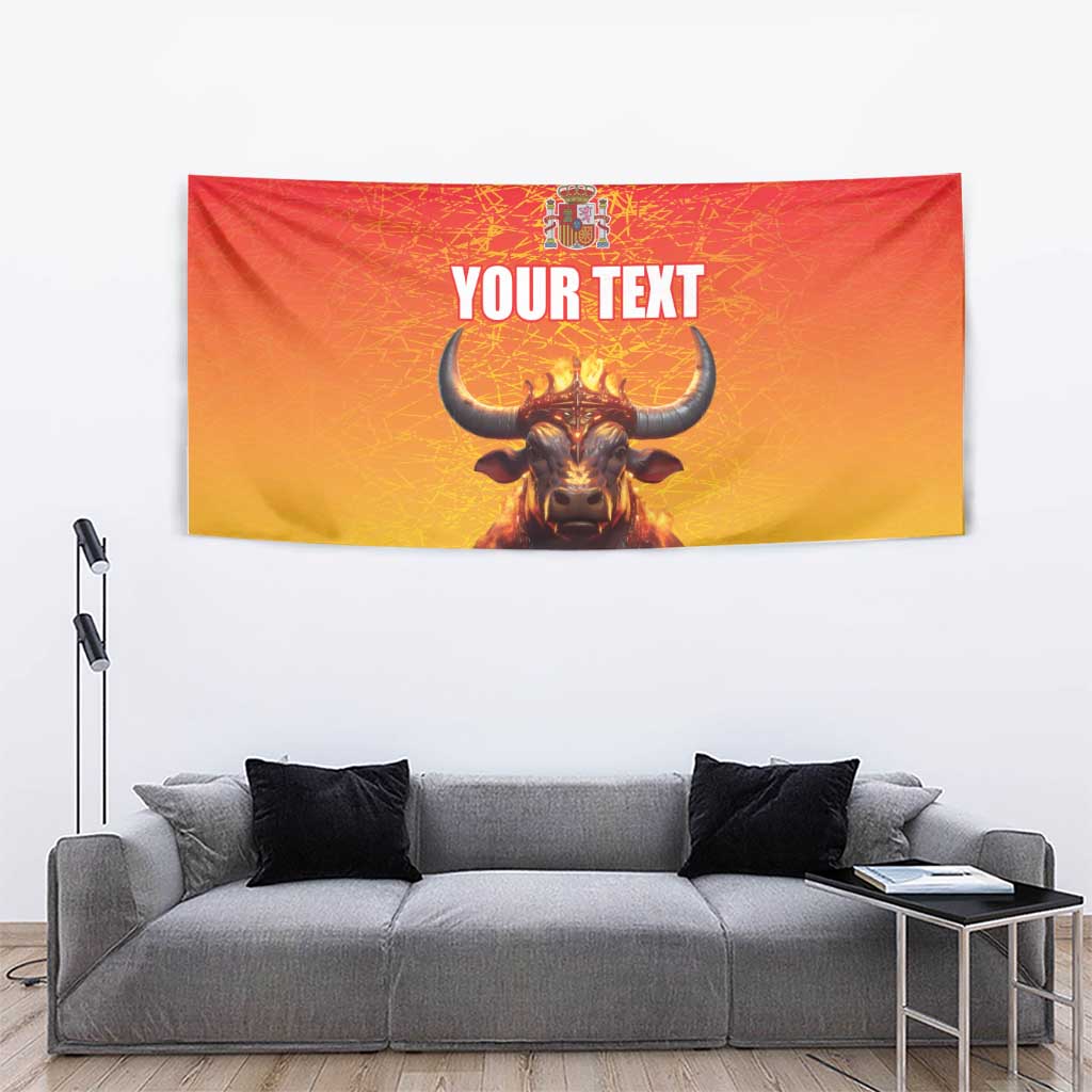 Personalized Spain Bull with Crown Tapestry Espana Flag with Coat of Arms