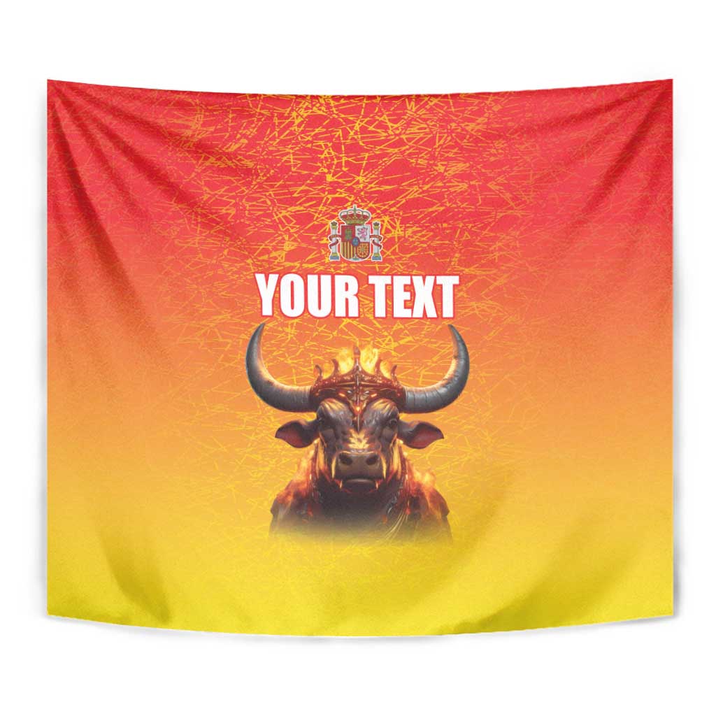 Personalized Spain Bull with Crown Tapestry Espana Flag with Coat of Arms