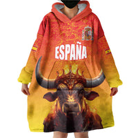 Personalized Spain Bull with Crown Wearable Blanket Hoodie Espana Flag with Coat of Arms