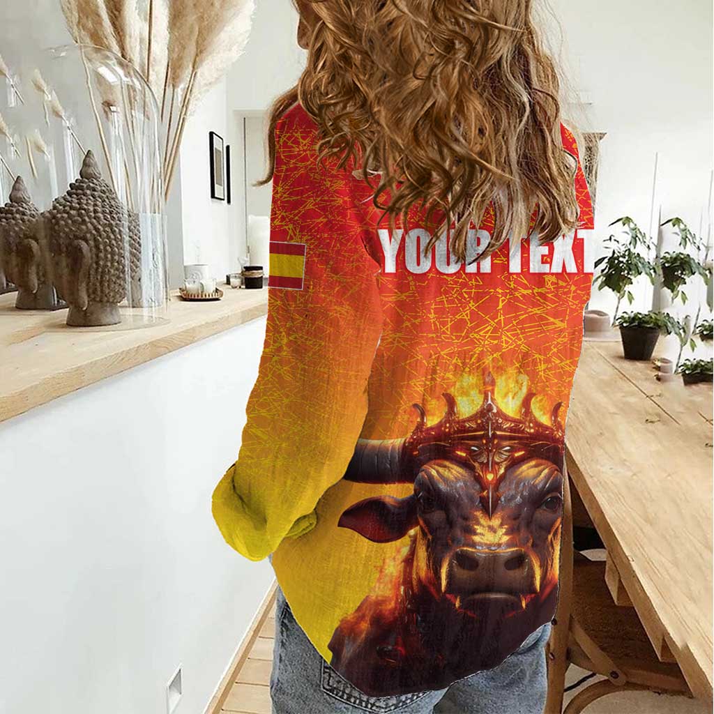 Personalized Spain Bull with Crown Women Casual Shirt Espana Flag with Coat of Arms