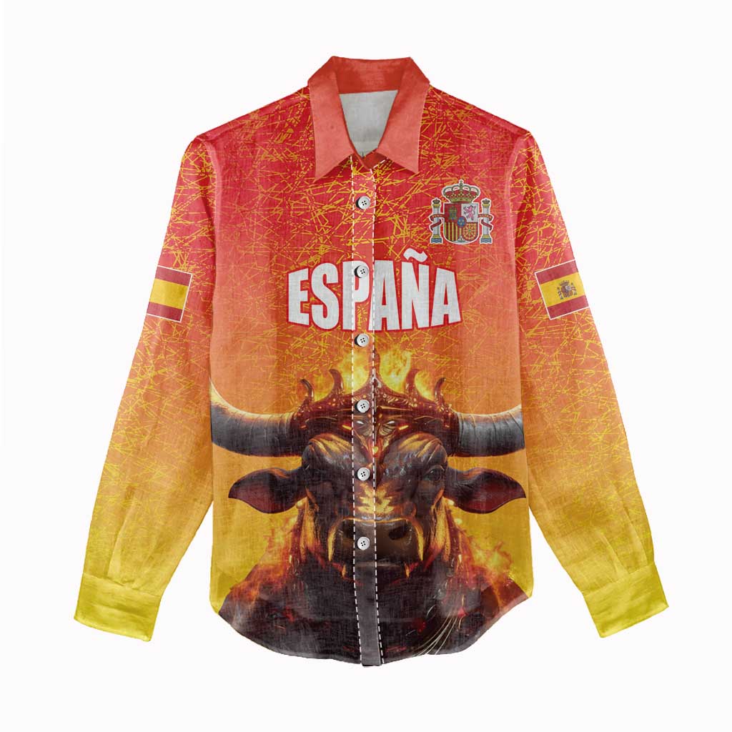 Personalized Spain Bull with Crown Women Casual Shirt Espana Flag with Coat of Arms