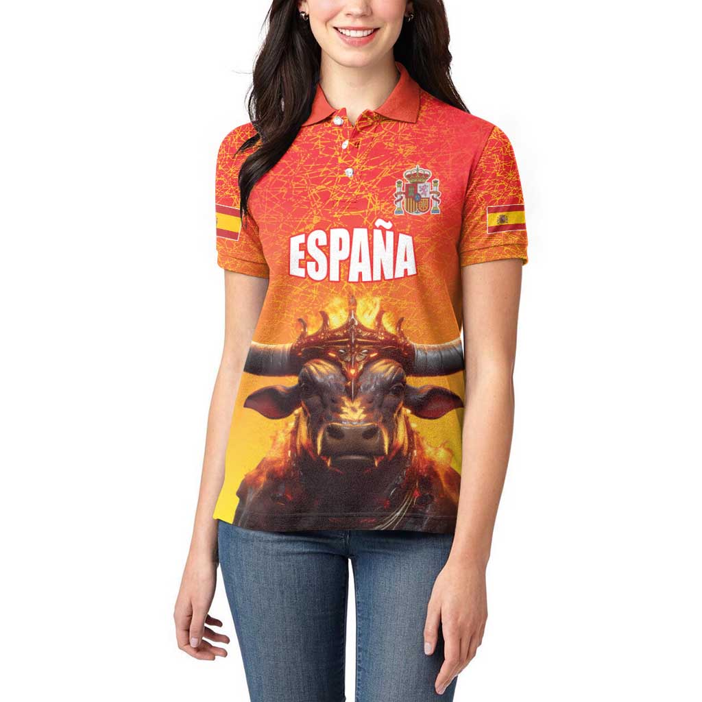 Personalized Spain Bull with Crown Women Polo Shirt Espana Flag with Coat of Arms