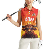 Personalized Spain Bull with Crown Women Sleeveless Polo Shirt Espana Flag with Coat of Arms