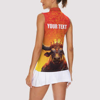 Personalized Spain Bull with Crown Women Sleeveless Polo Shirt Espana Flag with Coat of Arms