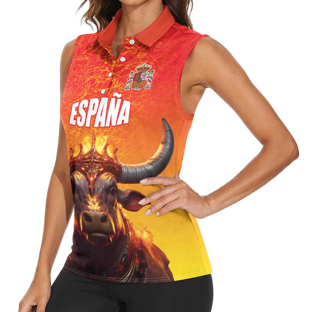 Personalized Spain Bull with Crown Women Sleeveless Polo Shirt Espana Flag with Coat of Arms