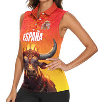 Personalized Spain Bull with Crown Women Sleeveless Polo Shirt Espana Flag with Coat of Arms