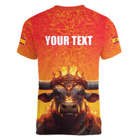 Personalized Spain Bull with Crown Women V-Neck T-Shirt Espana Flag with Coat of Arms