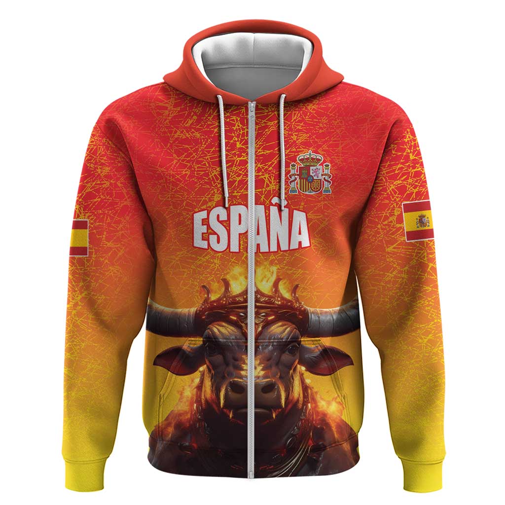 Personalized Spain Bull with Crown Zip Hoodie Espana Flag with Coat of Arms