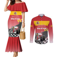 Custom Spain Formula One Couples Matching Mermaid Dress and Long Sleeve Button Shirt Motorsport with Flag F1 World Championship