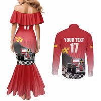Custom Spain Formula One Couples Matching Mermaid Dress and Long Sleeve Button Shirt Motorsport with Flag F1 World Championship