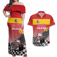 Custom Spain Formula One Couples Matching Off Shoulder Maxi Dress and Hawaiian Shirt Motorsport with Flag F1 World Championship