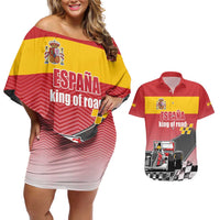 Custom Spain Formula One Couples Matching Off Shoulder Short Dress and Hawaiian Shirt Motorsport with Flag F1 World Championship