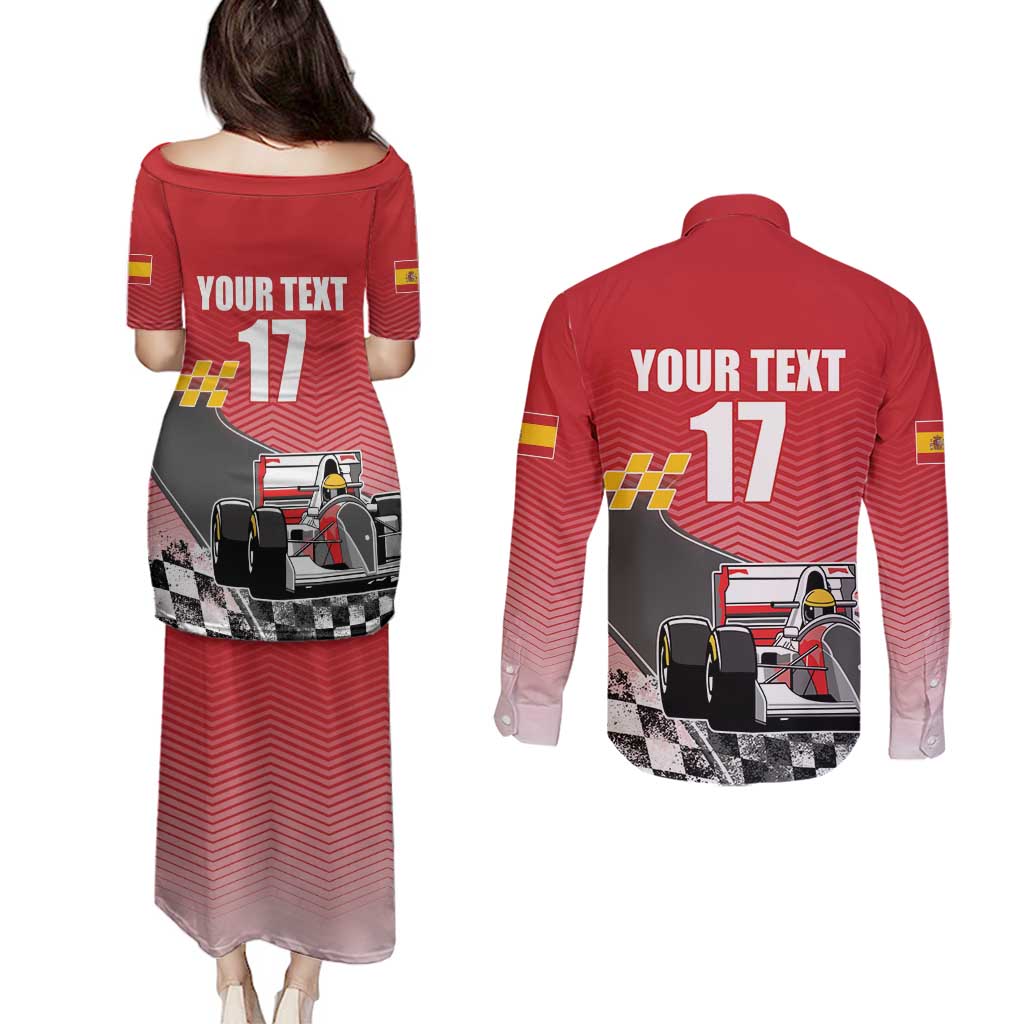 Custom Spain Formula One Couples Matching Puletasi and Long Sleeve Button Shirt Motorsport with Flag F1 World Championship