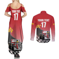 Custom Spain Formula One Couples Matching Summer Maxi Dress and Long Sleeve Button Shirt Motorsport with Flag F1 World Championship