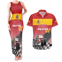 Custom Spain Formula One Couples Matching Tank Maxi Dress and Hawaiian Shirt Motorsport with Flag F1 World Championship