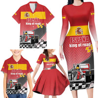 Custom Spain Formula One Family Matching Long Sleeve Bodycon Dress and Hawaiian Shirt Motorsport with Flag F1 World Championship