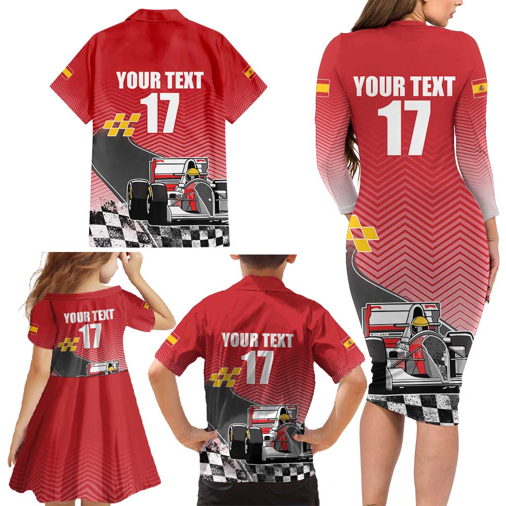Custom Spain Formula One Family Matching Long Sleeve Bodycon Dress and Hawaiian Shirt Motorsport with Flag F1 World Championship