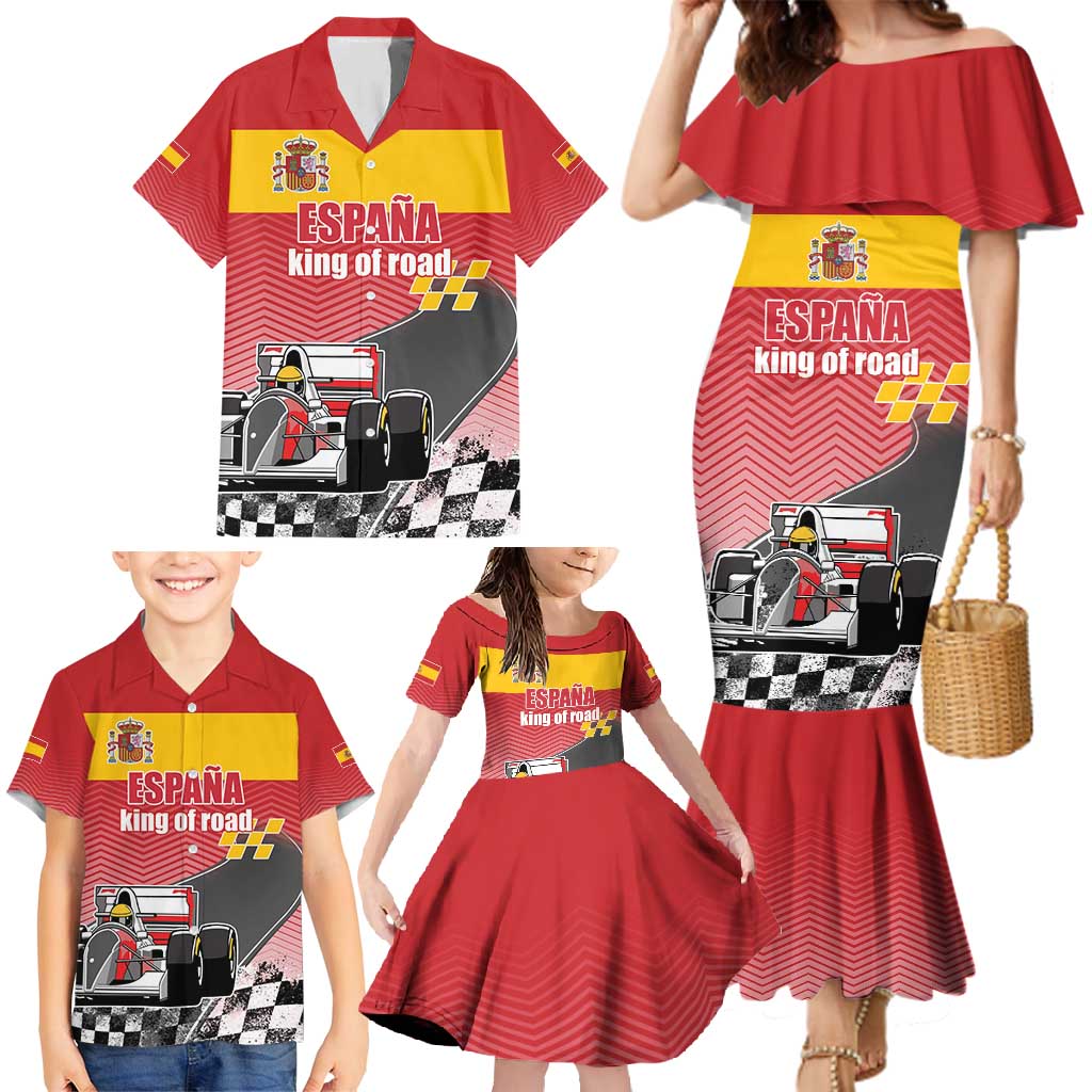 Custom Spain Formula One Family Matching Mermaid Dress and Hawaiian Shirt Motorsport with Flag F1 World Championship