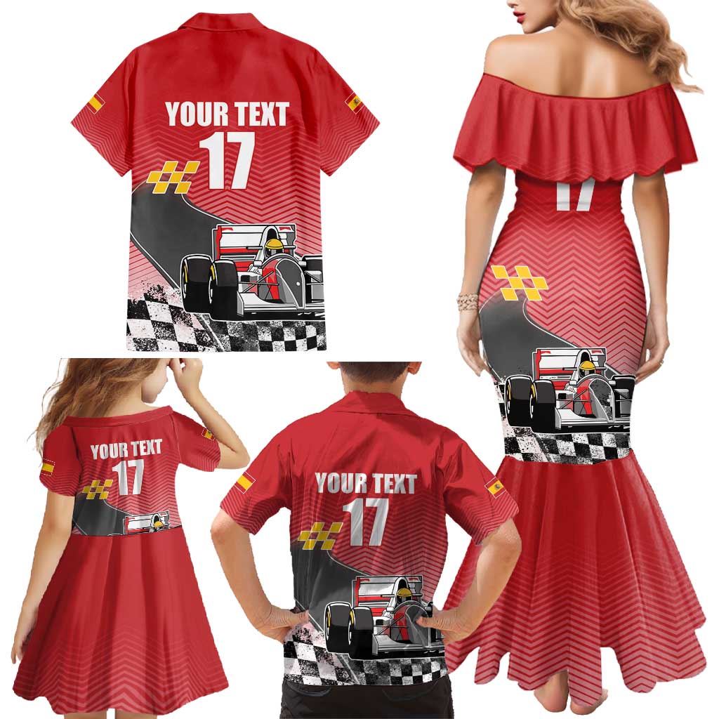 Custom Spain Formula One Family Matching Mermaid Dress and Hawaiian Shirt Motorsport with Flag F1 World Championship