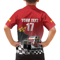 Custom Spain Formula One Family Matching Off The Shoulder Long Sleeve Dress and Hawaiian Shirt Motorsport with Flag F1 World Championship