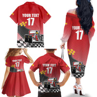 Custom Spain Formula One Family Matching Off The Shoulder Long Sleeve Dress and Hawaiian Shirt Motorsport with Flag F1 World Championship