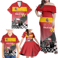 Custom Spain Formula One Family Matching Off Shoulder Maxi Dress and Hawaiian Shirt Motorsport with Flag F1 World Championship