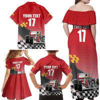 Custom Spain Formula One Family Matching Off Shoulder Maxi Dress and Hawaiian Shirt Motorsport with Flag F1 World Championship