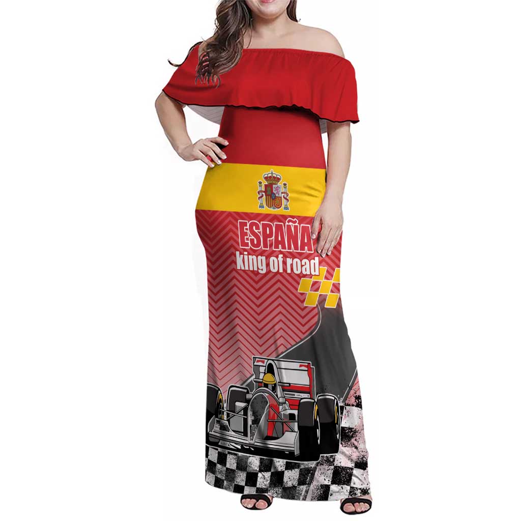 Custom Spain Formula One Family Matching Off Shoulder Maxi Dress and Hawaiian Shirt Motorsport with Flag F1 World Championship