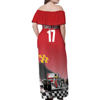 Custom Spain Formula One Family Matching Off Shoulder Maxi Dress and Hawaiian Shirt Motorsport with Flag F1 World Championship