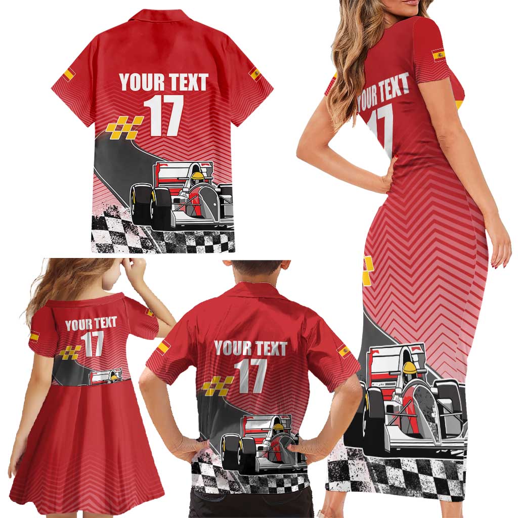 Custom Spain Formula One Family Matching Short Sleeve Bodycon Dress and Hawaiian Shirt Motorsport with Flag F1 World Championship