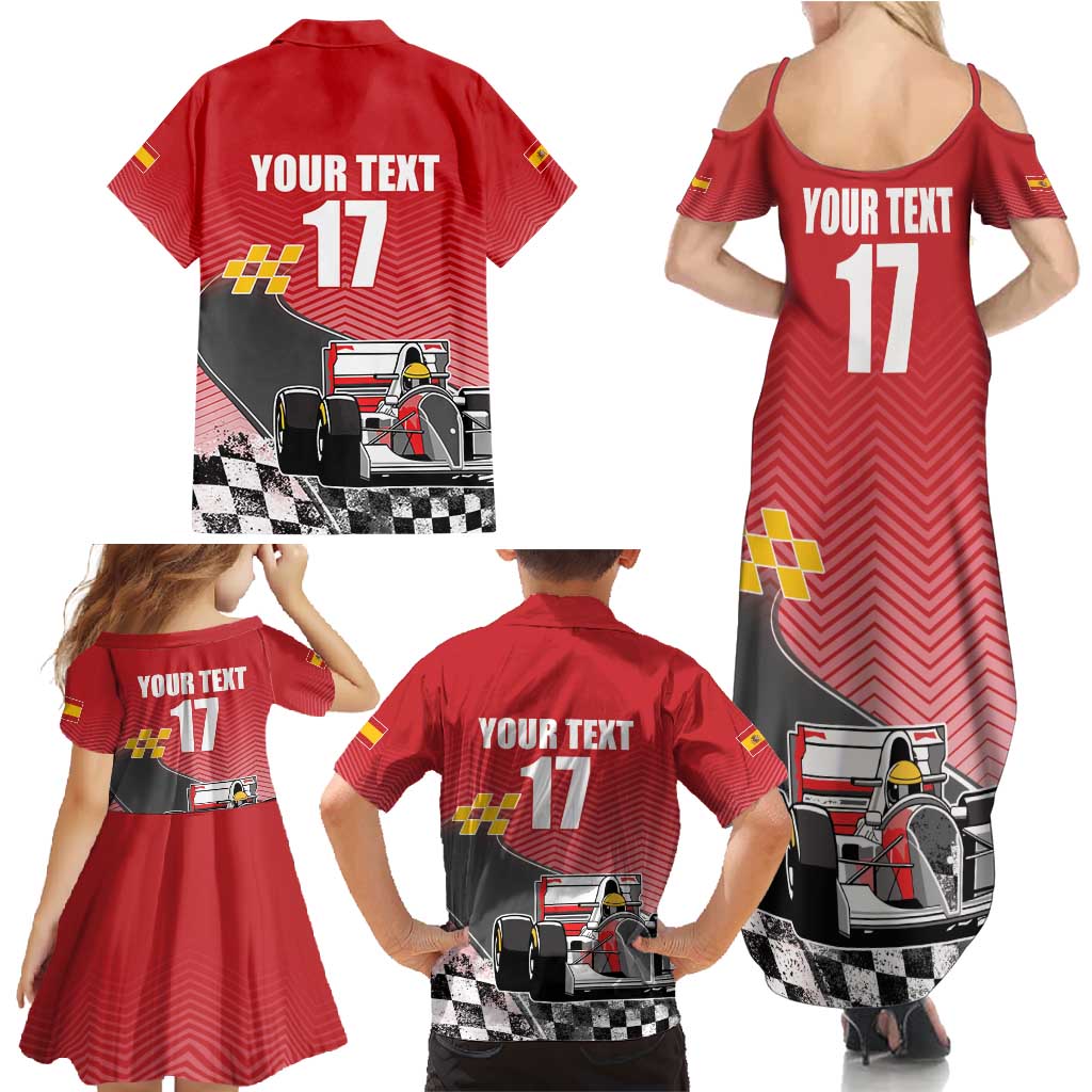 Custom Spain Formula One Family Matching Summer Maxi Dress and Hawaiian Shirt Motorsport with Flag F1 World Championship