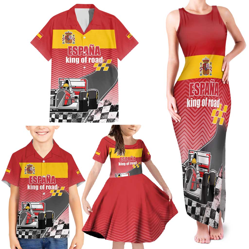 Custom Spain Formula One Family Matching Tank Maxi Dress and Hawaiian Shirt Motorsport with Flag F1 World Championship