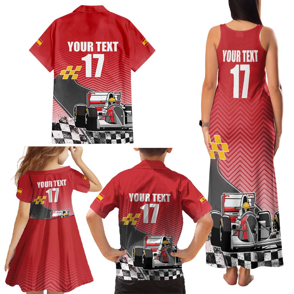 Custom Spain Formula One Family Matching Tank Maxi Dress and Hawaiian Shirt Motorsport with Flag F1 World Championship