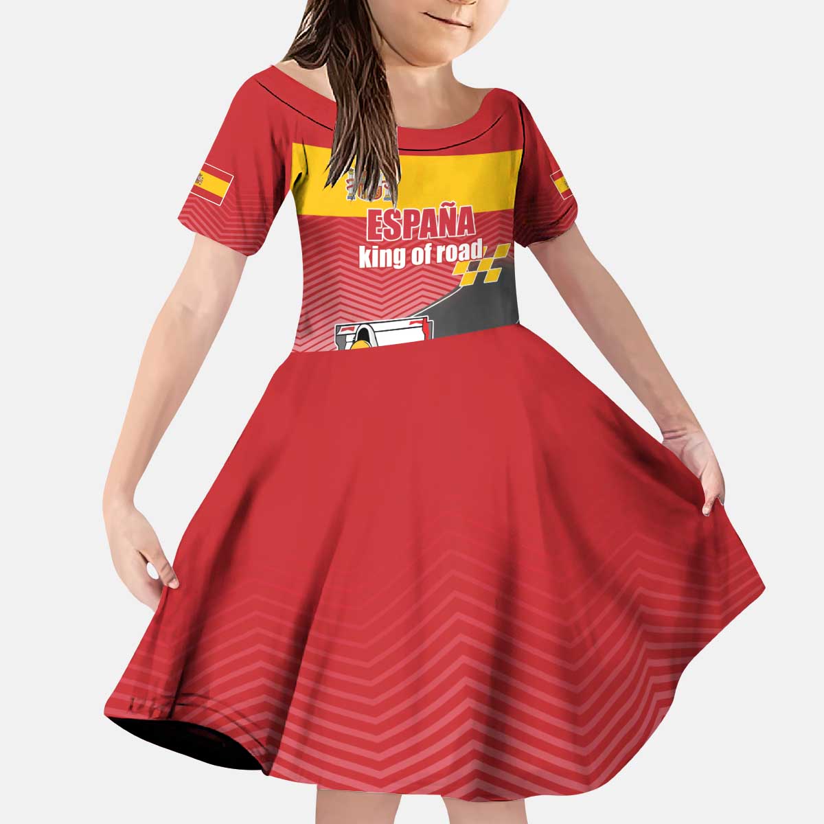 Custom Spain Formula One Kid Short Sleeve Dress Motorsport with Flag F1 World Championship