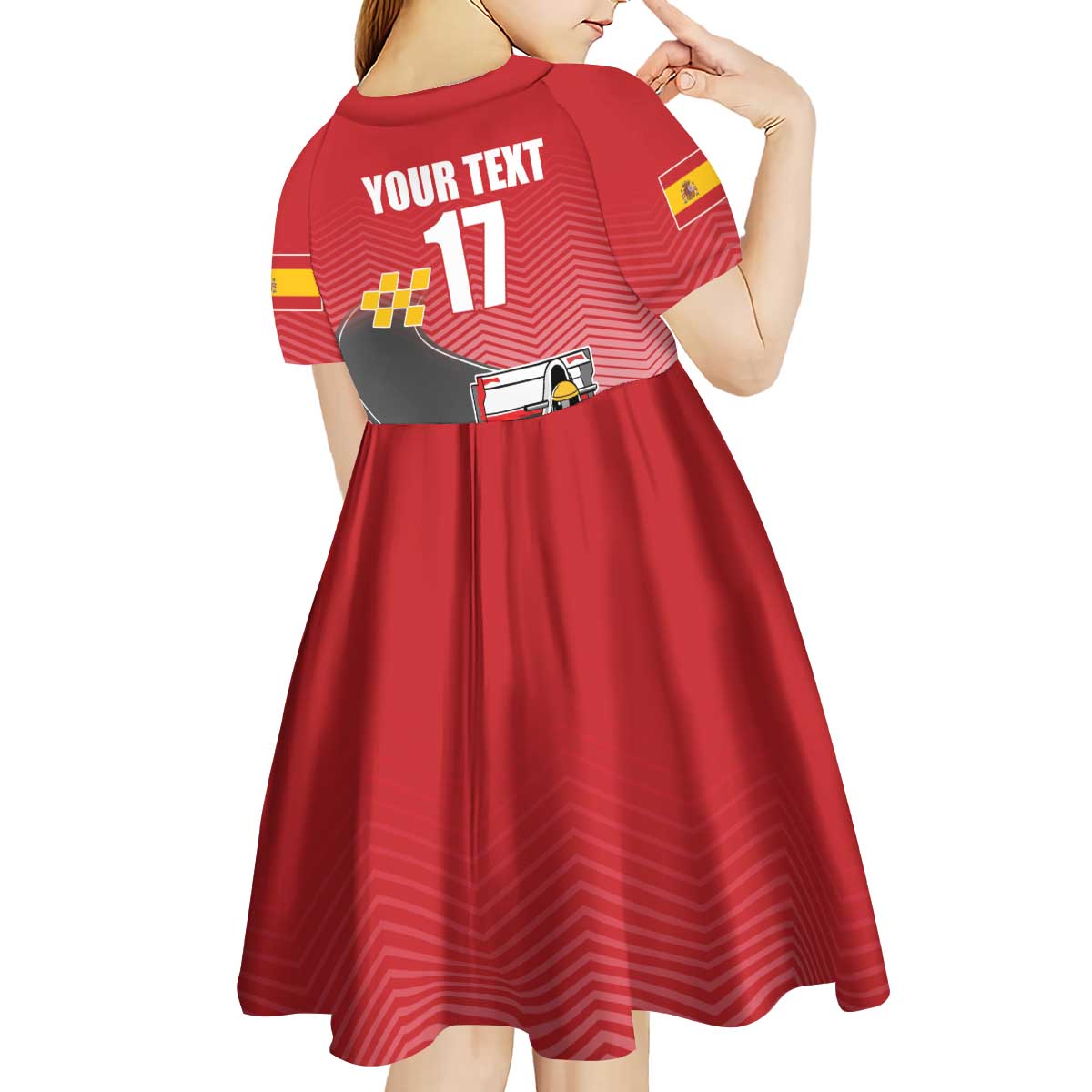 Custom Spain Formula One Kid Short Sleeve Dress Motorsport with Flag F1 World Championship