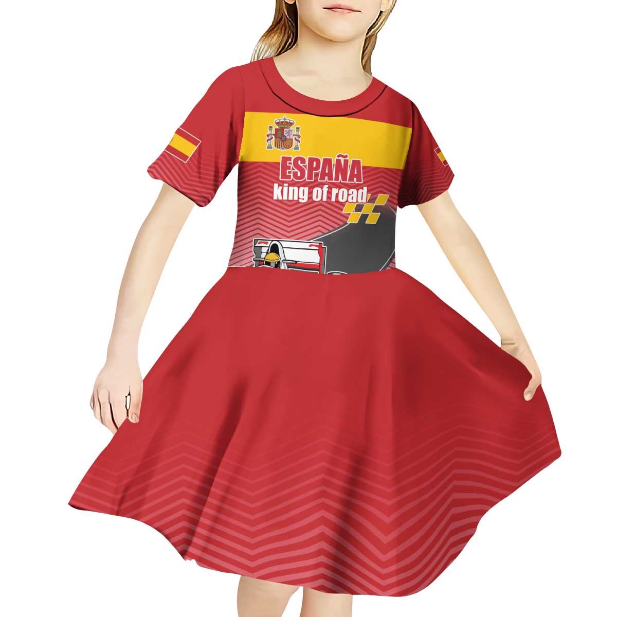 Custom Spain Formula One Kid Short Sleeve Dress Motorsport with Flag F1 World Championship